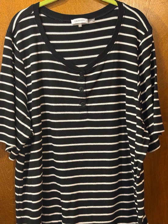 Calvin Klein Tops - Calvin Klein Black & White Striped Short-Sleeve Henley Tee